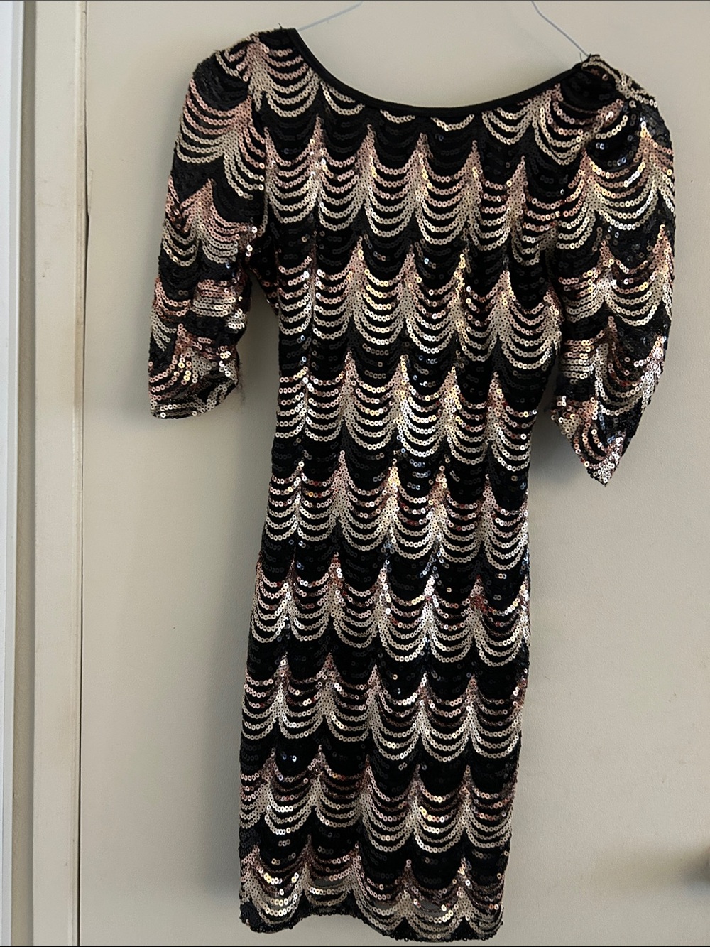 Crystal Doll Black Mini Dress with Rose Gold Sequins
